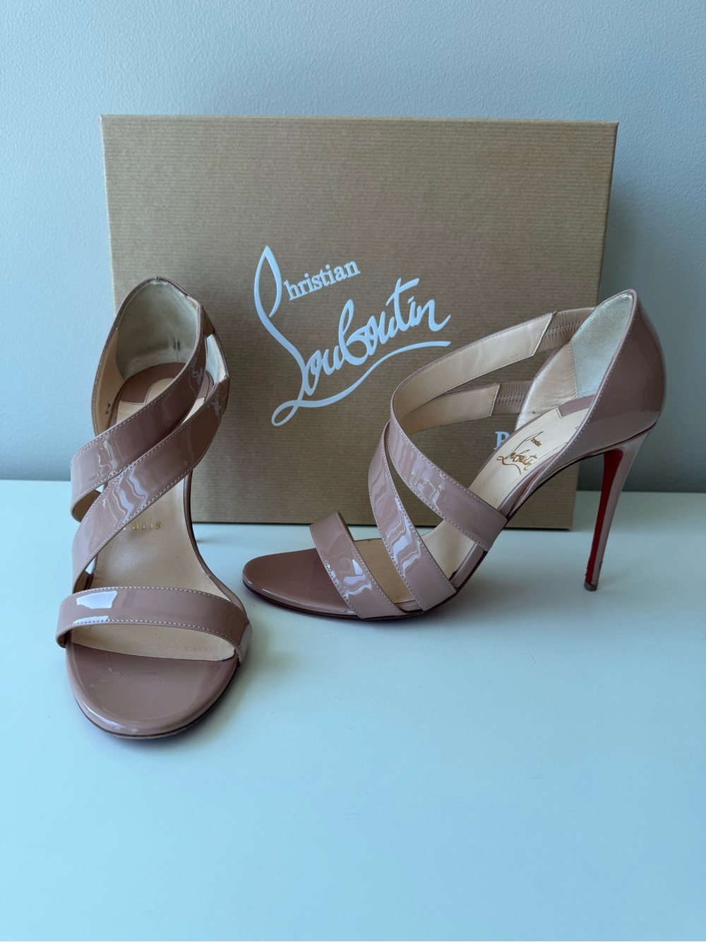 Christian Louboutin Nude Patent World Cupine Patent 100mm Strappy Heels
